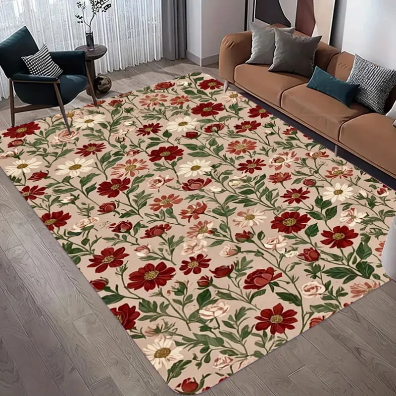 tapis moderne fleuri polypropylène polyester antidérapant couleur vives salon chambre extérieur 60x90cm
