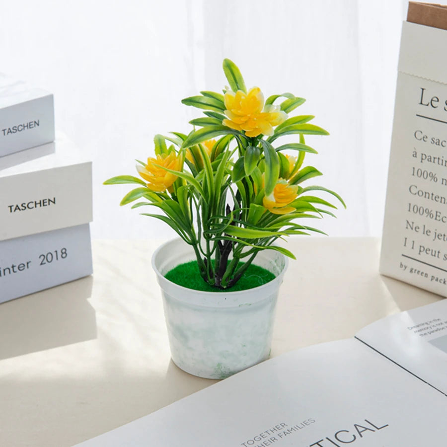 Décoration intérieure moderne pot fleuri artificiel couleurs vives maison salon chambre
