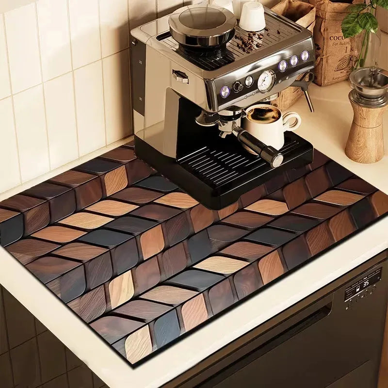 tapis cuisine anti dérapant absorbant rapide effet bois vintage moderne geometrique