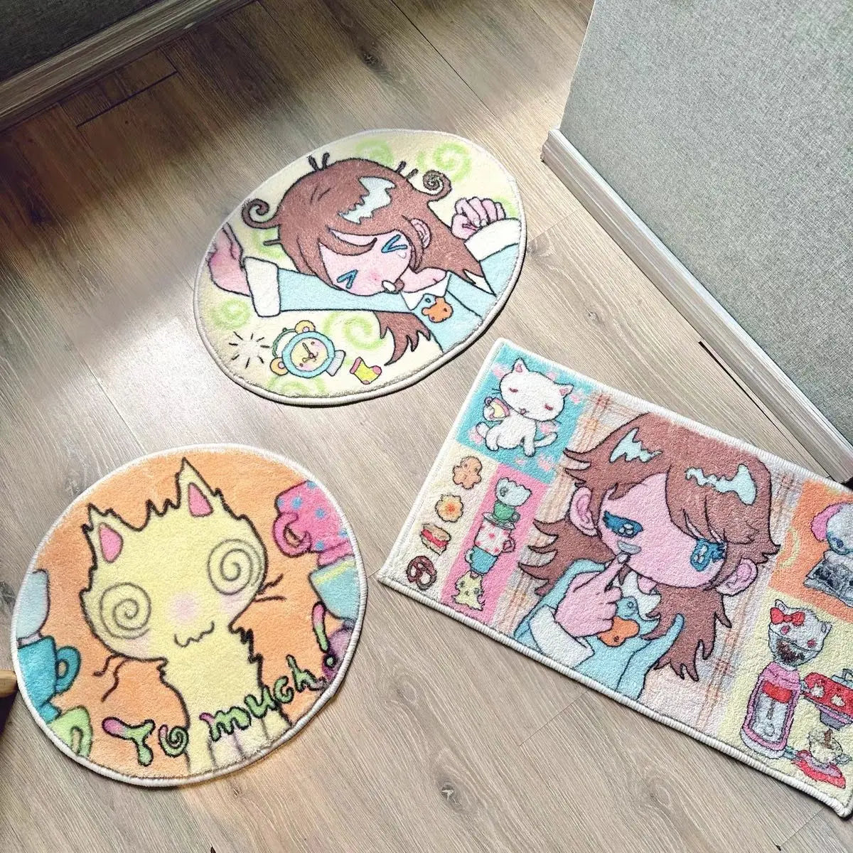 tapis kawaii multicolore dessins animés chats filles motifs floraux chambre adulte salon