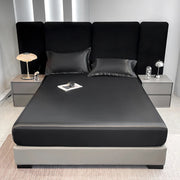 drap housse imperméable satin noir literie élastique matelas lisse tête lit moderne chambre luxueux