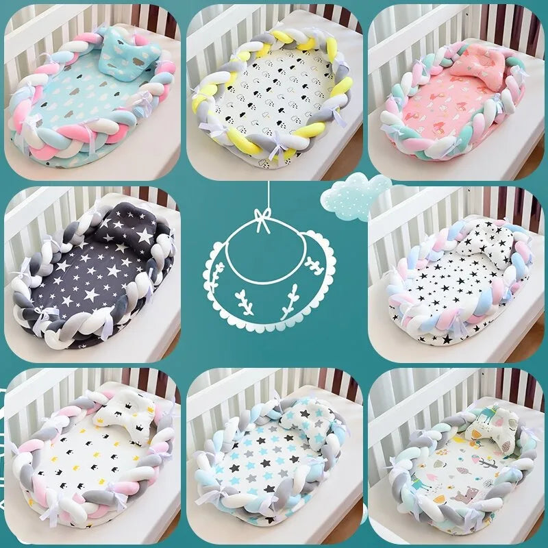 nid d'ange bébé bleu rose blanc étoiles nuages douillet tressé sécurité couches
