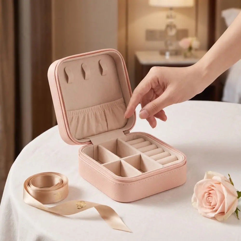 boîte bijoux velours moderne rose pâle élégante compartiments porte bijoux