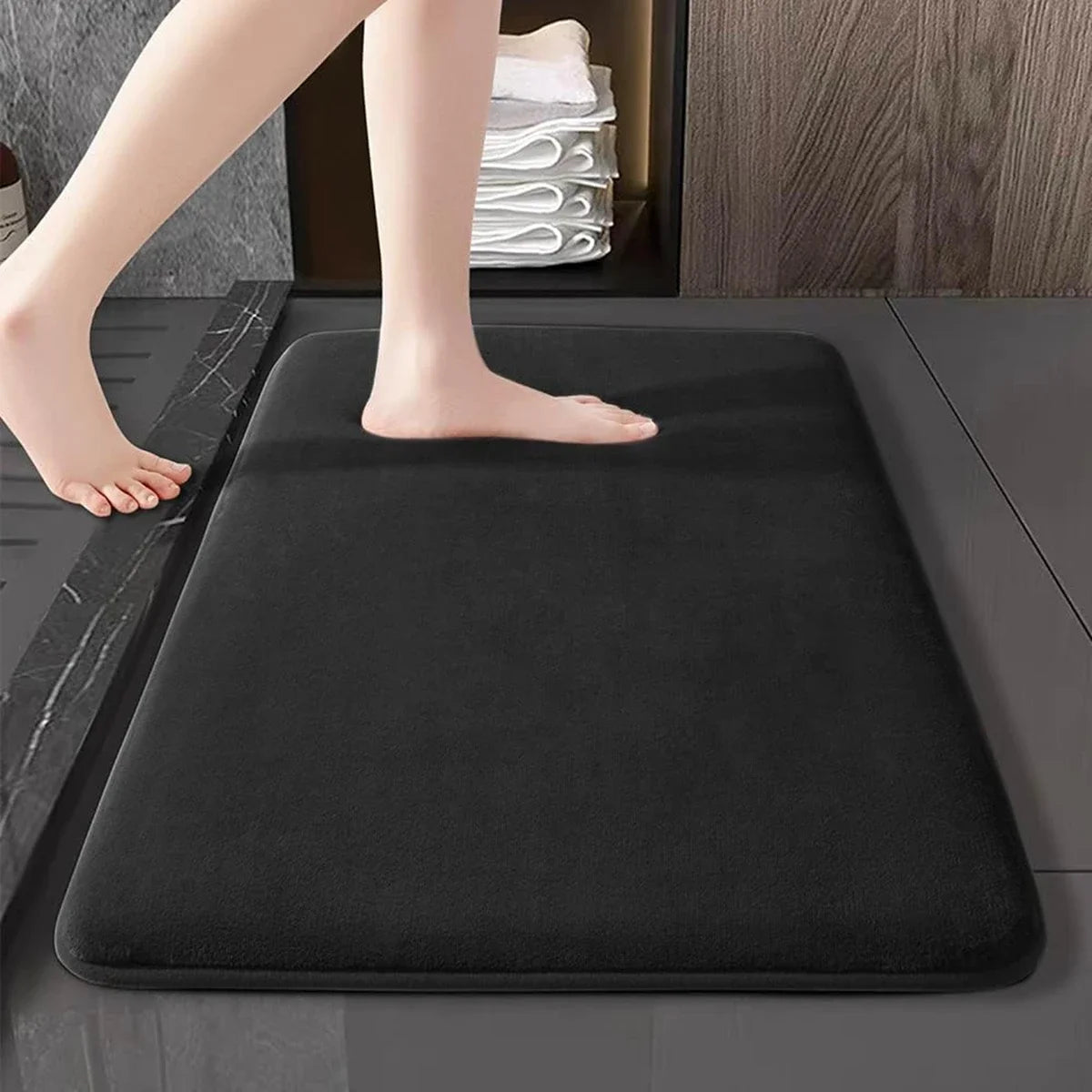 tapis bain velours noir moderne 60x40 80x50 90x60 antidérapant minimaliste