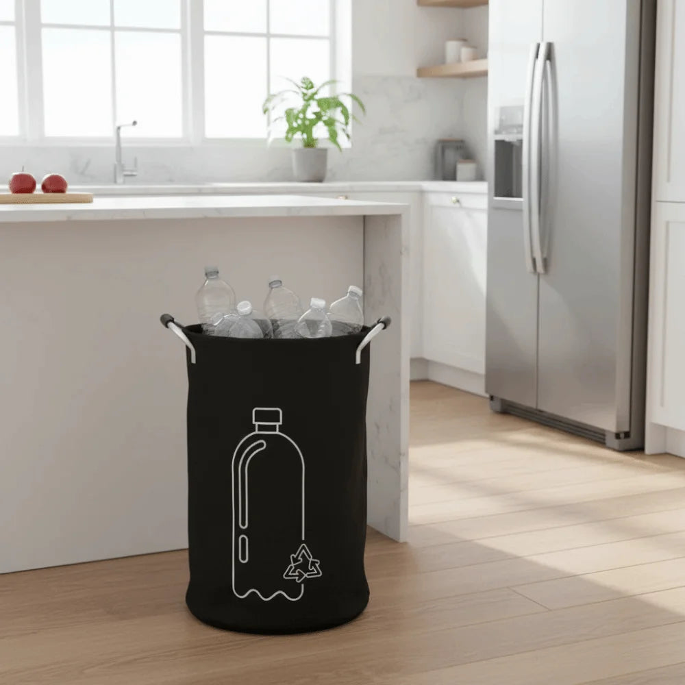 panier rangement pliable noir blanc bouteilles vêtements reutilisable tissu moderne minimaliste poignees laundry