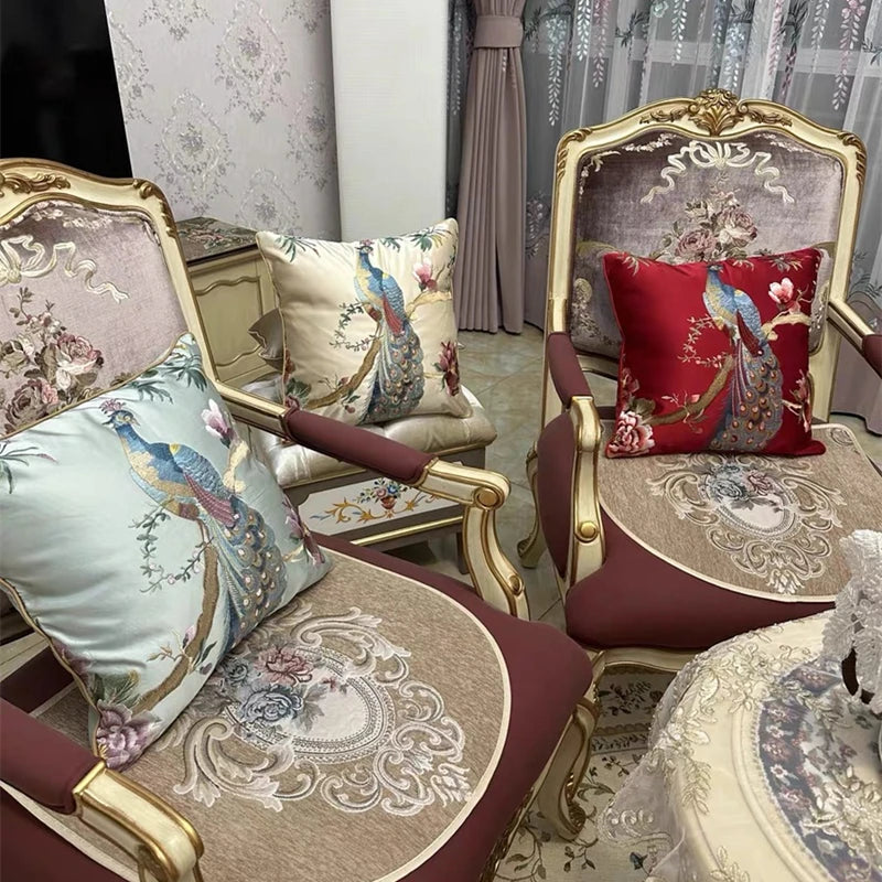 taie d'oreiller brodée oiseau pavillon fleurs 45x45cm polyester bleu clair rouge beige decorative sofa