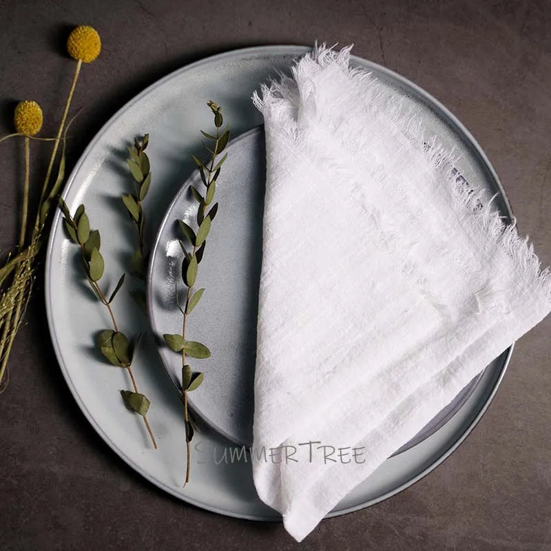 serviette table coton texture lin bords franges rustique décoration fête mariage maison