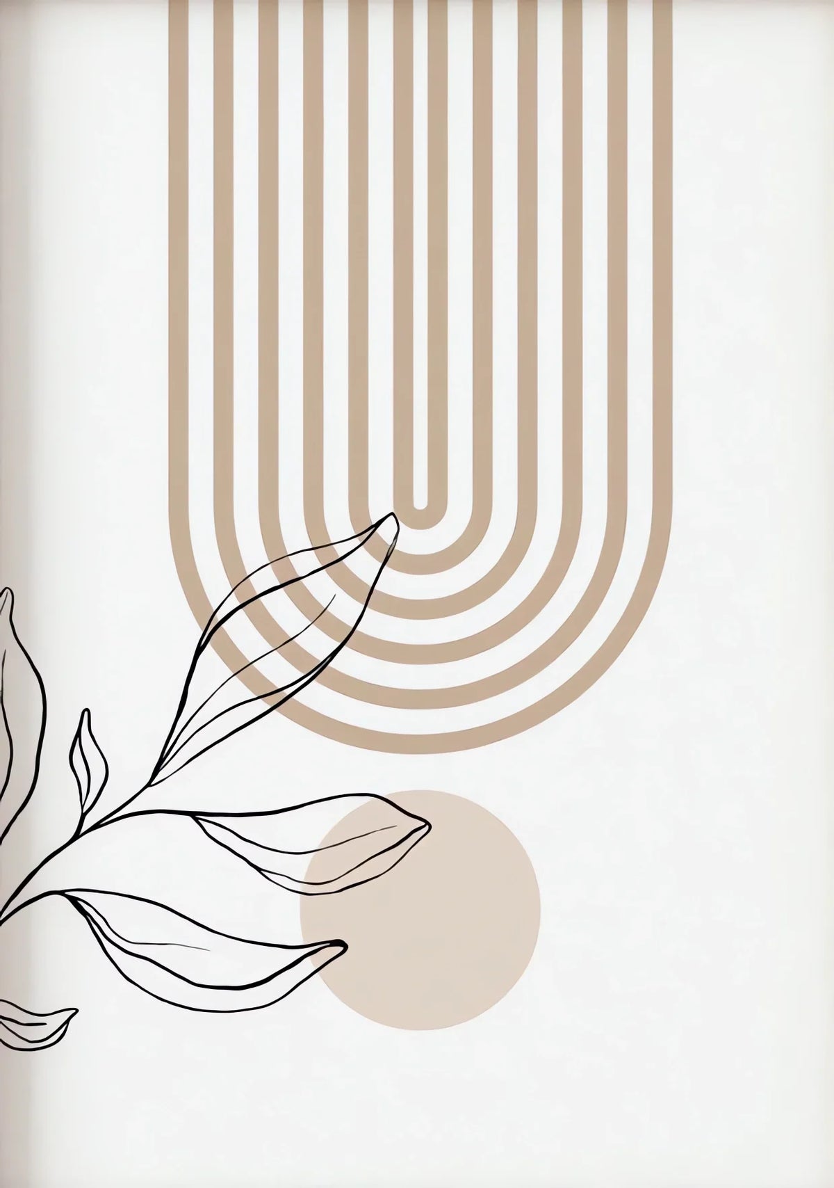 toile d'art minimaliste lignes géométriques feuilles stylisées contemporain beige noir blanc sans cadre chambre