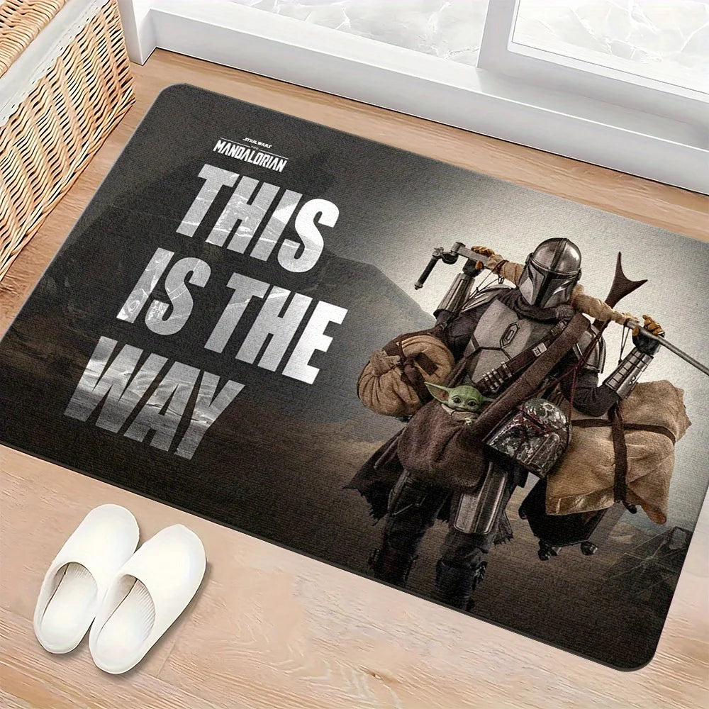 tapis sol antidérapant polyester Mandalorian noir gris entrée maison salle bain chambre moderne