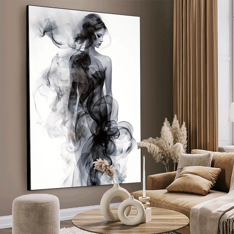 toile d'art abstraite minimaliste noir blanc contemporain décoration mur impression toile rectangle vertical