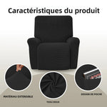 Housse fauteuil inclinable bleu noir gris jacinquée extensible moderne poche adhésif lavage machine