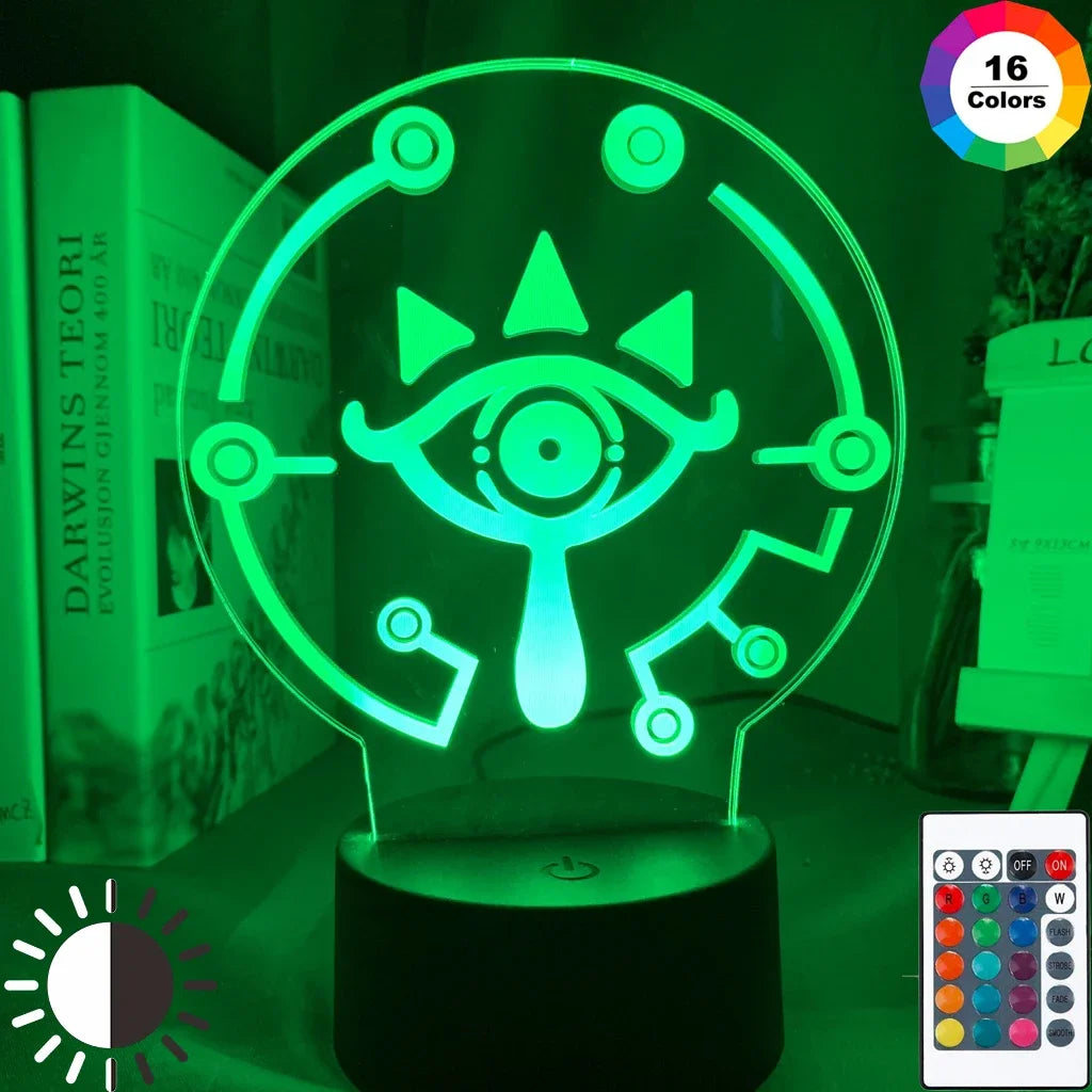 veilleuse nuit 3d oeil stylisé couleurs vert rouge bleu jaune violet moderne minimaliste télécommande