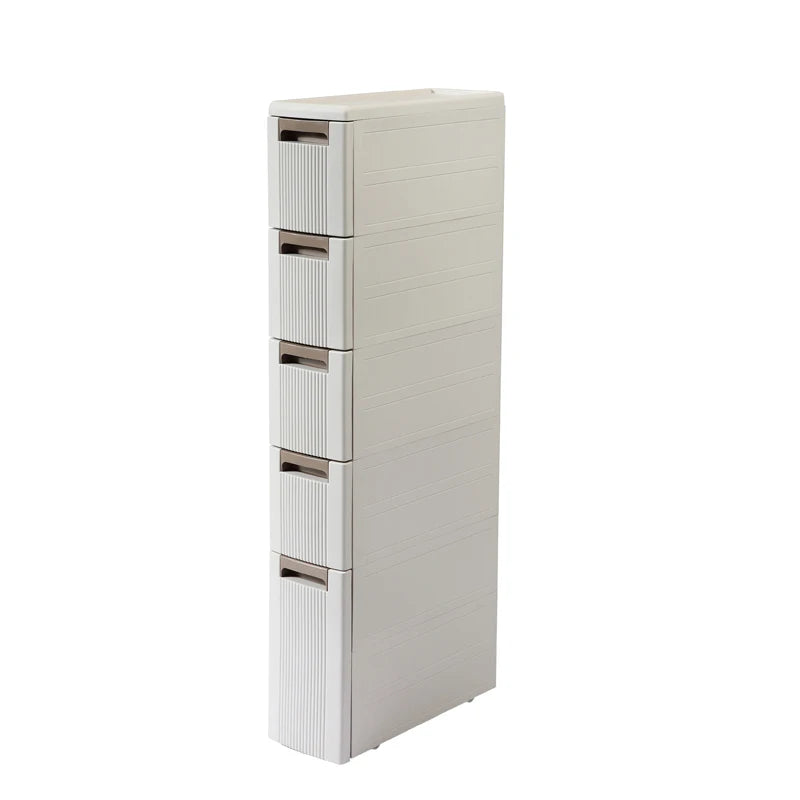 rangements salle bain meuble storage vertical cinq étages tiroirs amovible moderne lignes verticales opaque