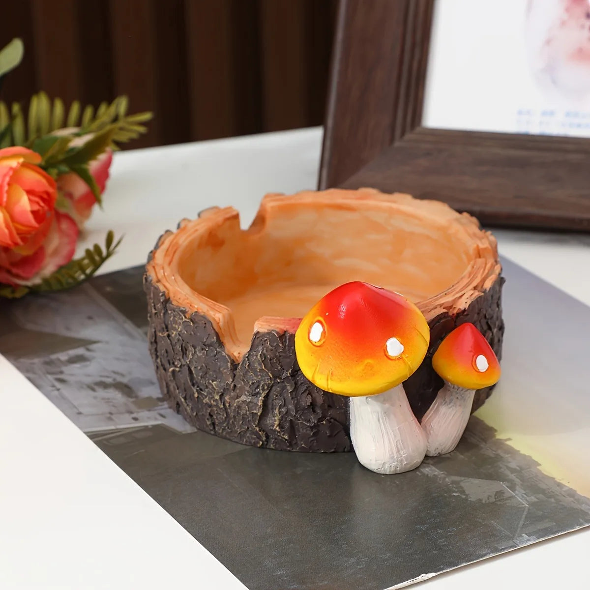 cache cendre champignons orange noir bois naturel décoratif chambre ornementnels