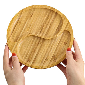 assiette divisée bambou naturel compartiments moderne minimaliste présentation desserts noix thé salon