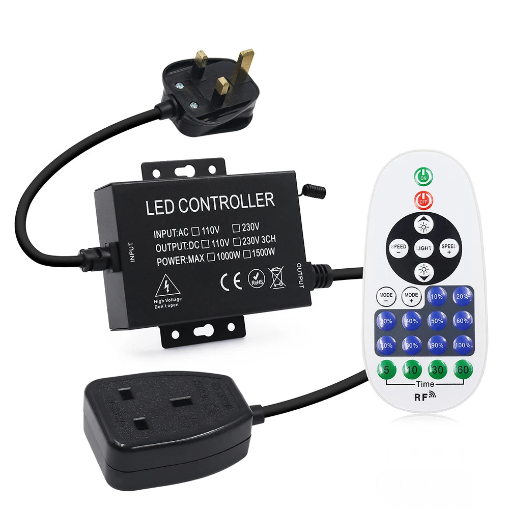 contrôleur led variateur 1500w télécommande prise murale certifications lvd cem fcc ul rohs moderne