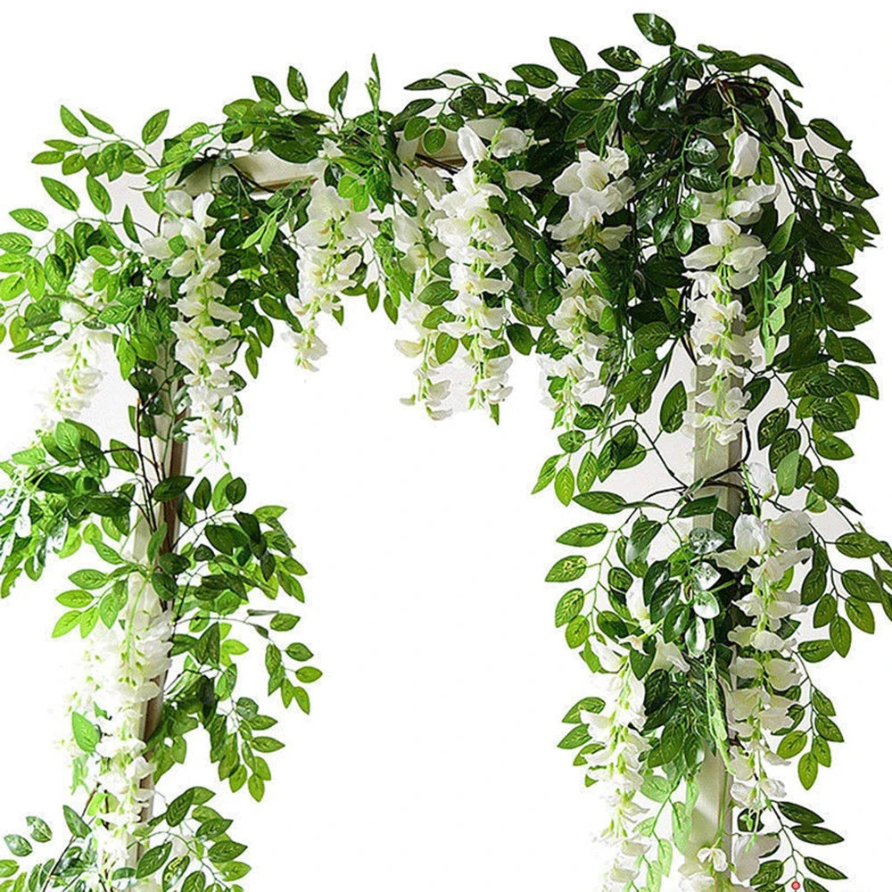 guirlande fleurs artificielles vigne glycine extérieur décoration mariage arches romantique pendantes blanc violet