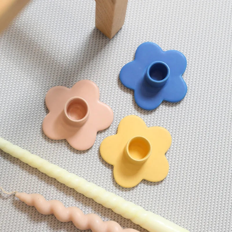 support bougie céramique moderne fleur rose clair bleu jaune noir blanc adhésif decoration maison