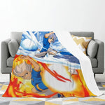 couverture polaire dessin animé personnages action bleu gris blanc moderne chambre maison voyage