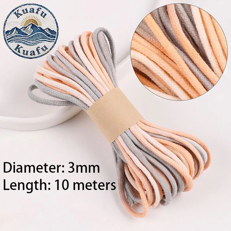 corde coton 10mètres 3mm rayures horizontales rose blanc gris vert bleu orange jaune texturée