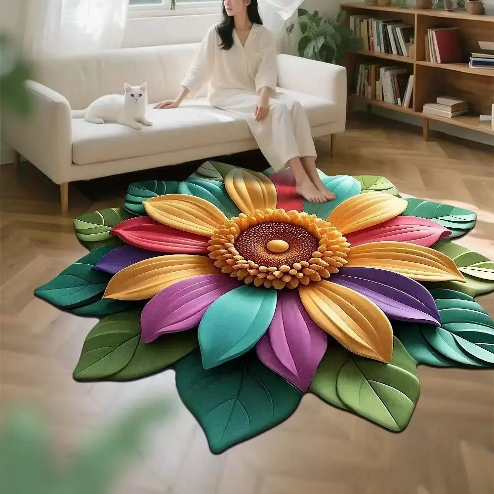 tapis fleur tournesol jaune vert moderne 60x60cm polyester antidérapant salon chambre