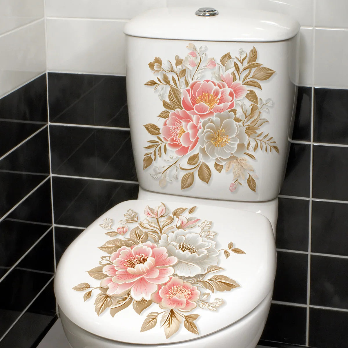autocollants muraux fleurs colorées bouquet papillons salle bain blanc 30x30cm 2pièces adhésifs