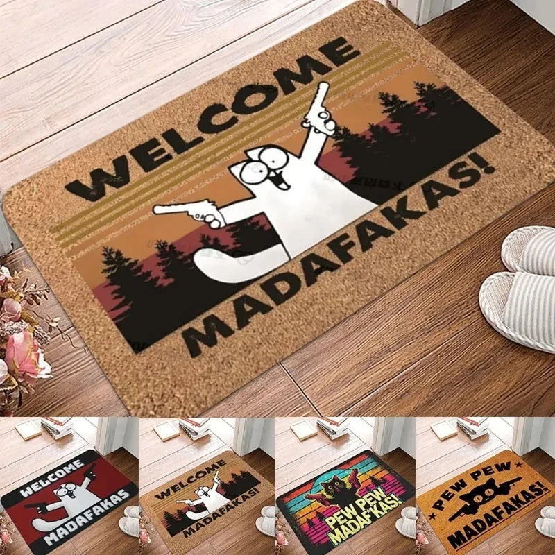 tapis d'entrée marron clair noir blanc rouge dessin animé floral antidérapant imperméable vintage humoristique