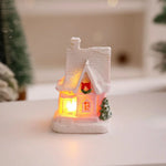 ornement noël miniature maison lumineuse rose brique neige toit fenêtres porte guirlandetoyshop
