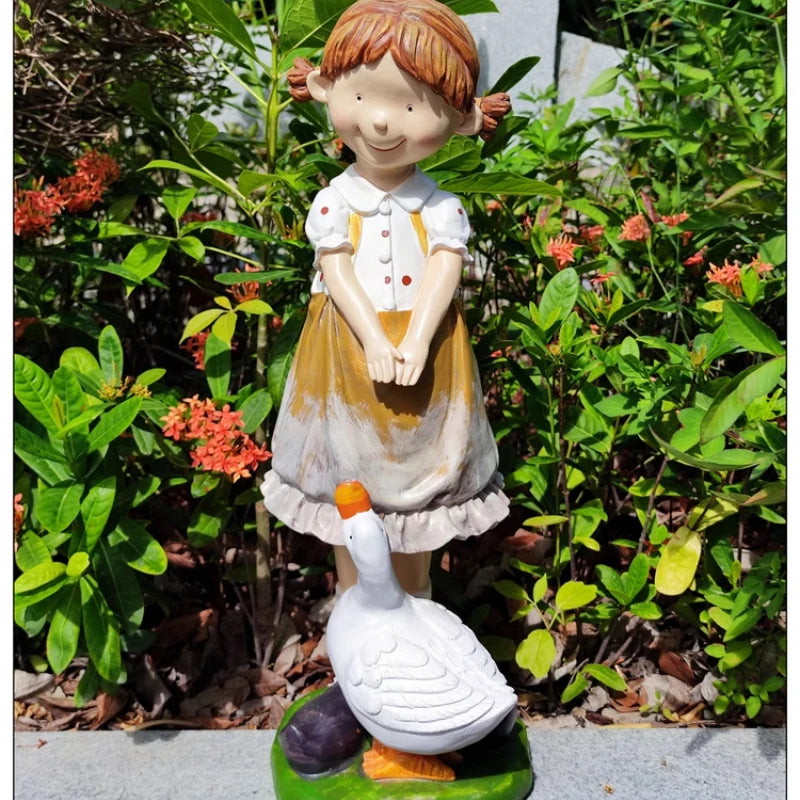 statues jardin ange oie garçon fille texturées paille tressée extérieure patio balcon rustic champêtre