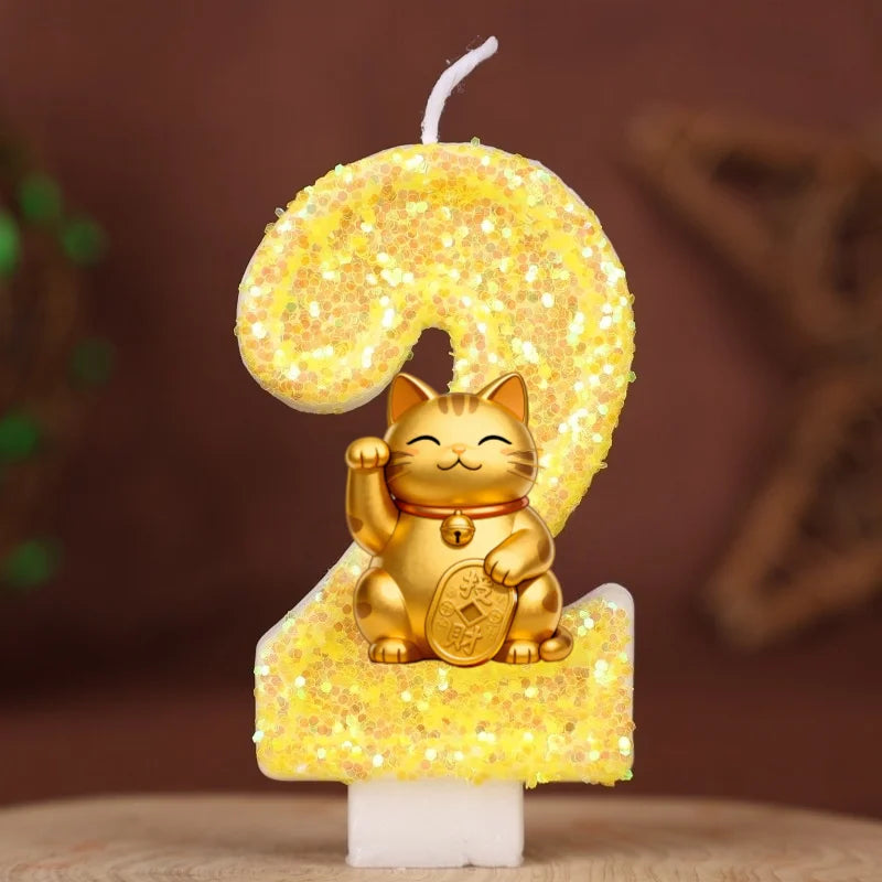 bougies numériques or pailletées chat chanceux anniversaire enfant decoration dessin anime festive fournissons