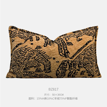 housse coussin motif abstrait moderne polyester coton noir blanc vert olive marron clair 30x50cm