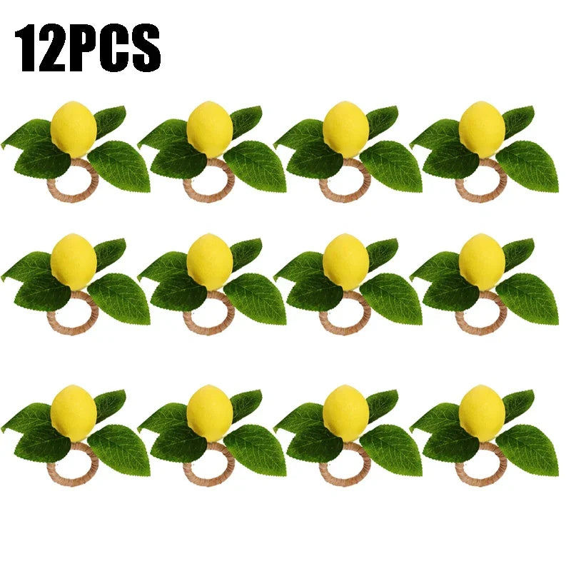 anneau serviettes citron feuilles vertes deco naturelle table occasionnelle festive respectueux environnement pack variante