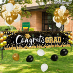 bannière célébration diplômes noir doré confettis guirlande lumineuse clips décoration événement festive