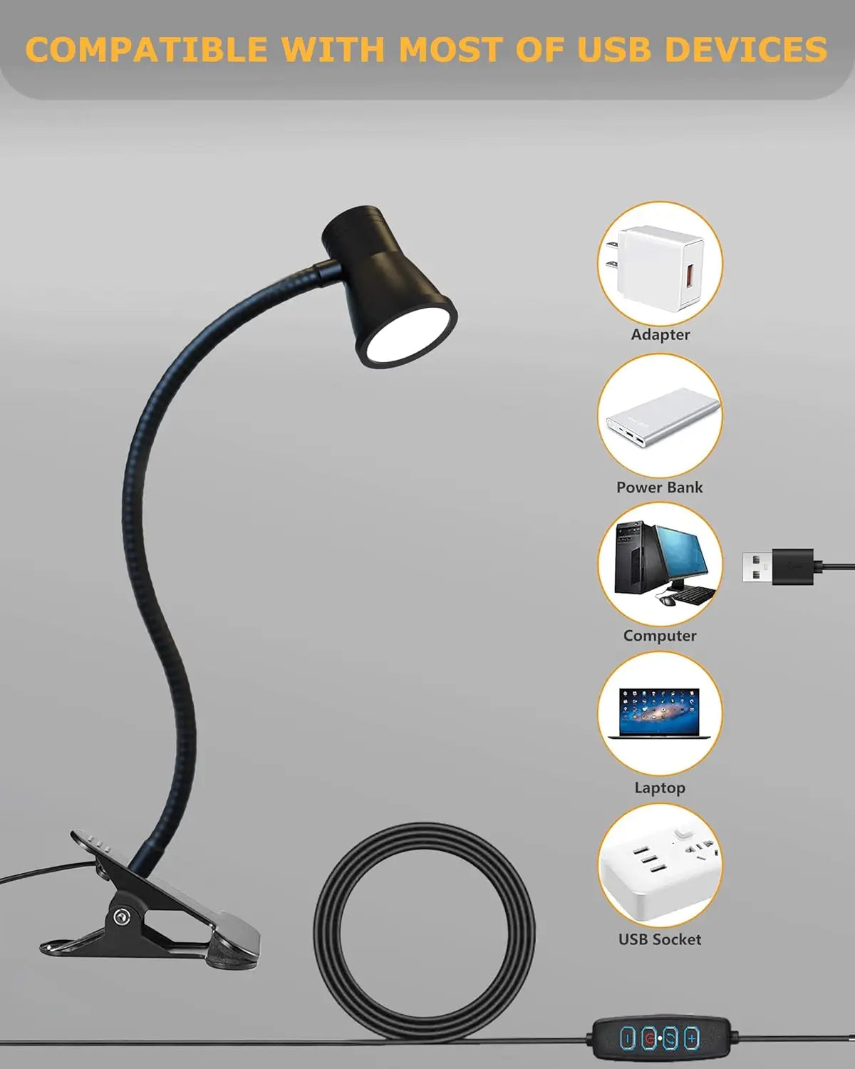 lampe led noir flexible pinces clip rechargeable usb moderne minimaliste