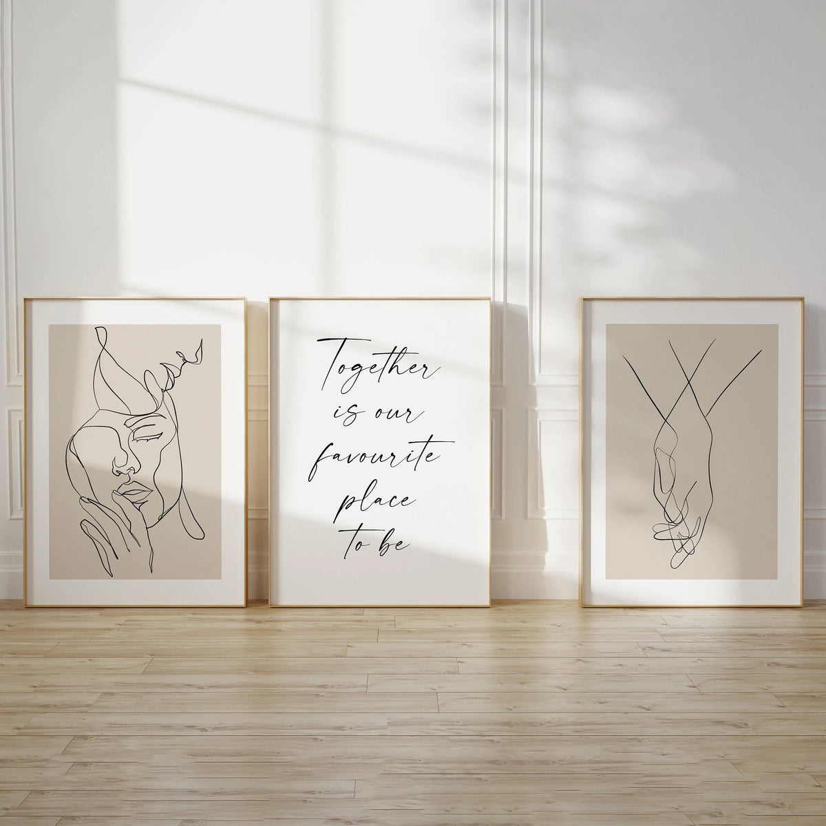 décoration murale minimaliste moderne ensemble trois tableaux noir blanc beige rose