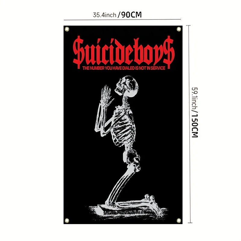 affiche murale graphique squelette suicideboys numéro non service noir blanc clips métalliques