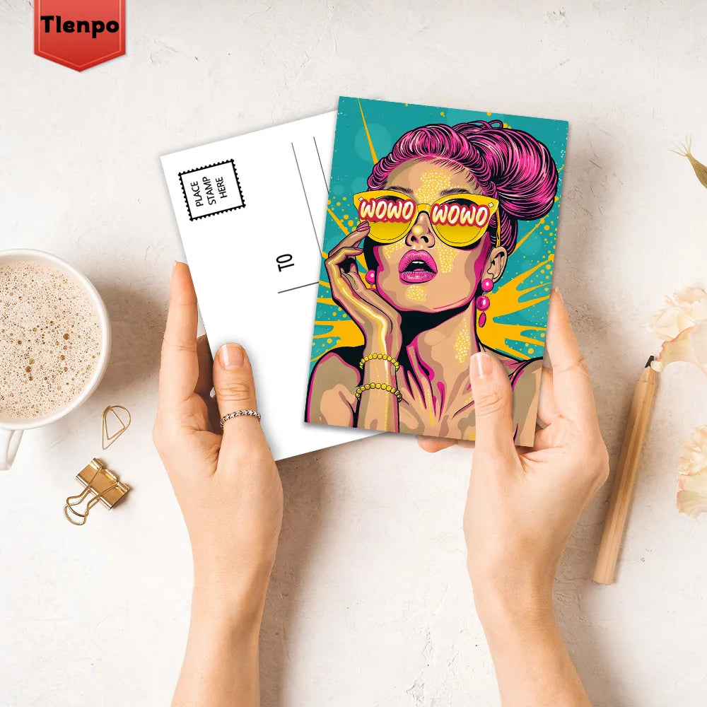 cartes postales pop art multicolores visages lunettes wow décoration mur chambre vintage affiches autocollants