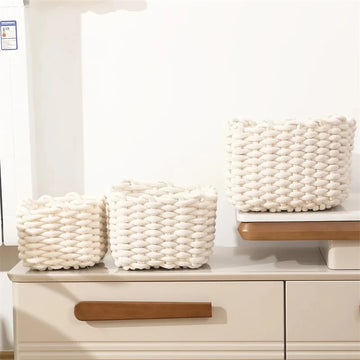 paniers rangement réutilisables tissage coton rotin tailles petites moyennes grandes scandinave minimaliste