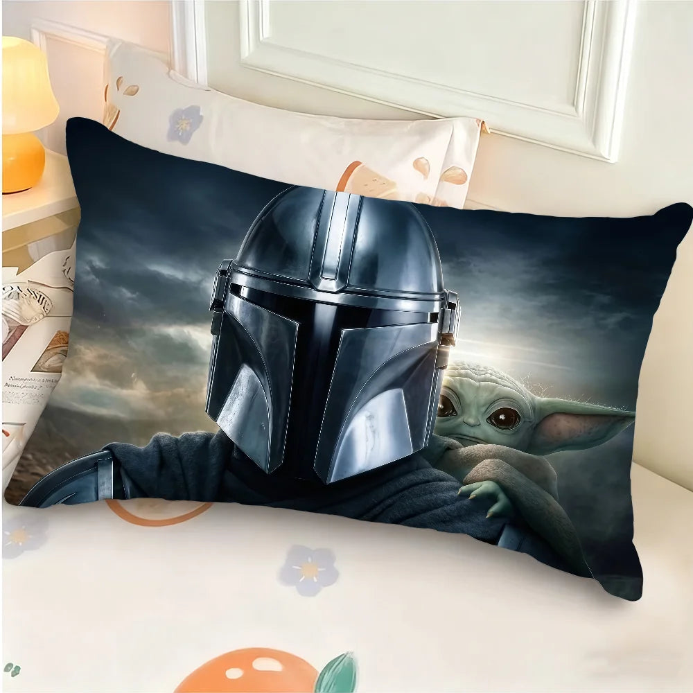 housse coussin mandalorian grogu pop art orange noir décoration maison double face polyester 30x50cm