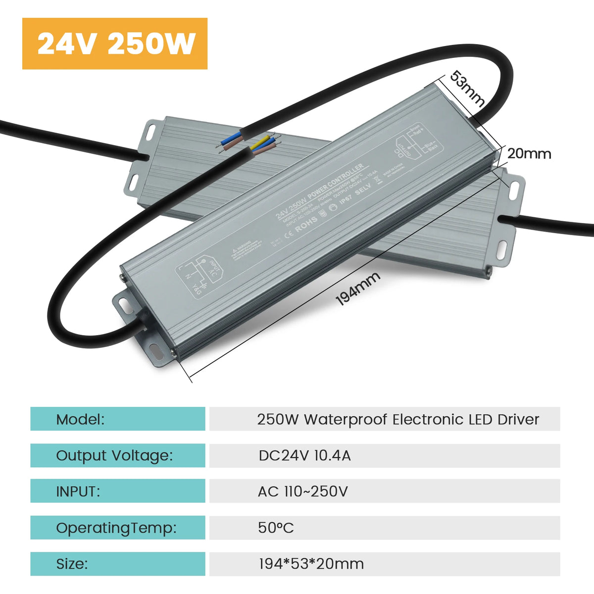 alimentation led étanche transformateur extérieur aluminium gris pilote dc 12v 24v éclairage