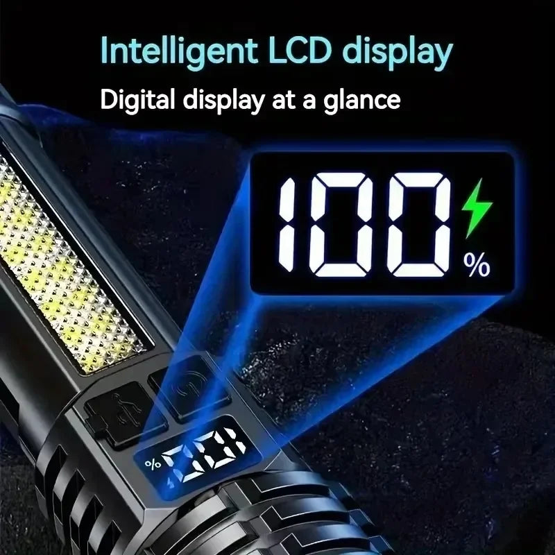 lampe torche led rechargeable type zoom étanche 500m luminosité noire texturée moderne robuste camping