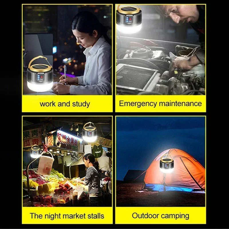 lampe portable camping rechargeable usb solaire led indicateur batterie poignée abatjour moderne