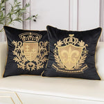 housse coussin brodée doré lys couronne élégante noir bleu marine décorative canapé sofa chambreôtel