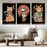 affiche toile cadre bois art japonais chat lapin samouraï décoration murale salon chambre
