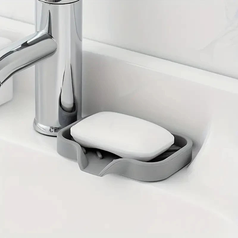 plateau silicone gris rangement évier moderne éponge savon flacon minimalist