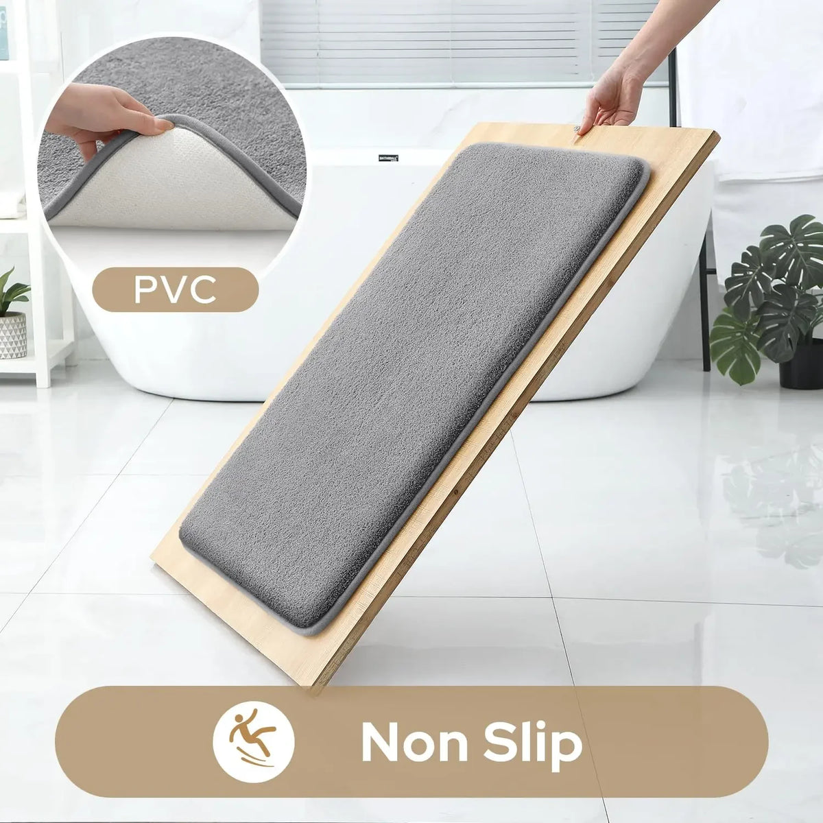 tapis bain gris uni doux moderne adhésif ensemble trois pièces chambre salle bain