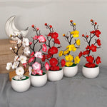 plantes artificielles branche fleurs rouge rose blanc simple feuilles pot blanc