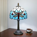 lampe table tiffany verre vert noir jaune libellules motif opalescent moderne chambre salon