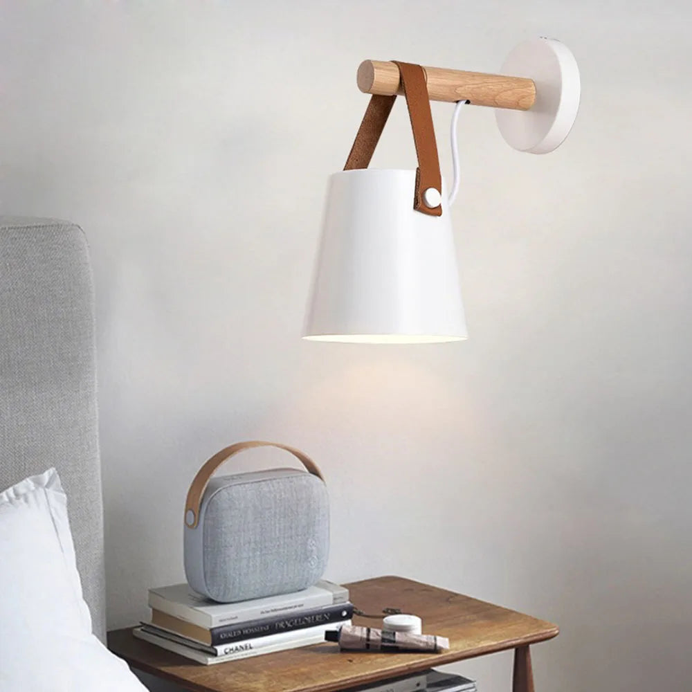 lampe murale moderne minimaliste abatjour conique sangles cuir éclairage chambre salon cuisine industriel fixée