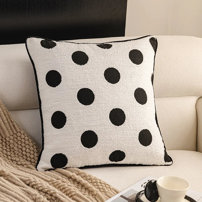 housse coussin polyester géométrique jacquard noir blanc moderne salon décoration